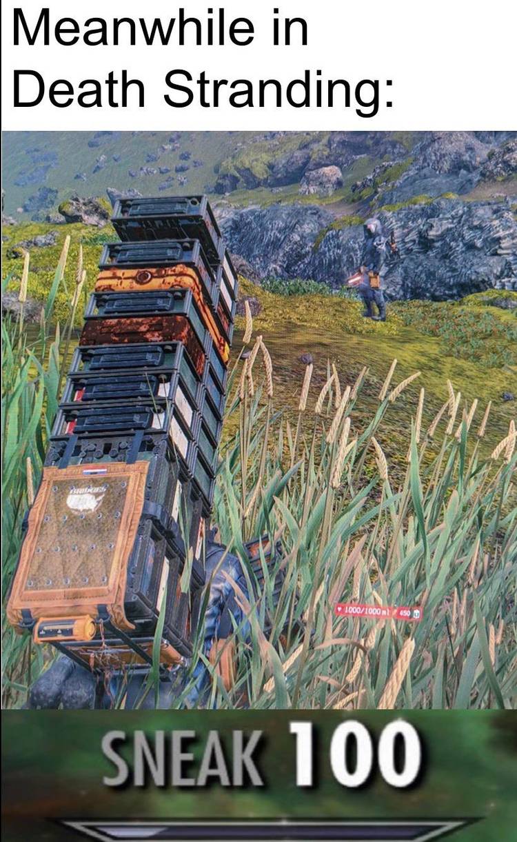 Death Stranding Skyrim sneak meme