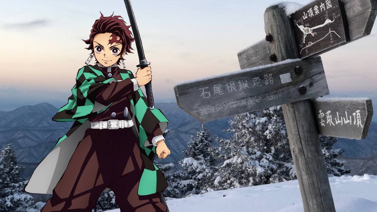 Tanjiro Kamado from Demon Slayer on top of Mount Kumotori in Tokyo