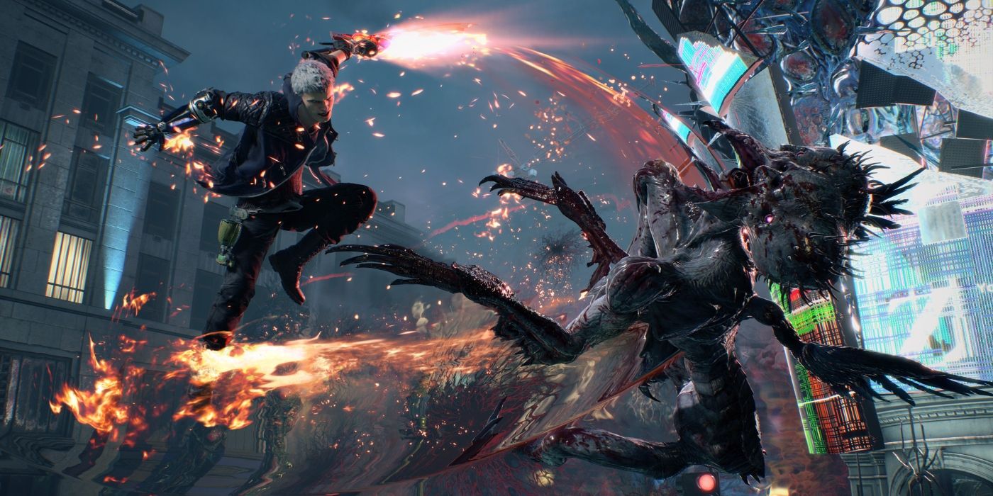 Devil May Cry 5 fighting demon