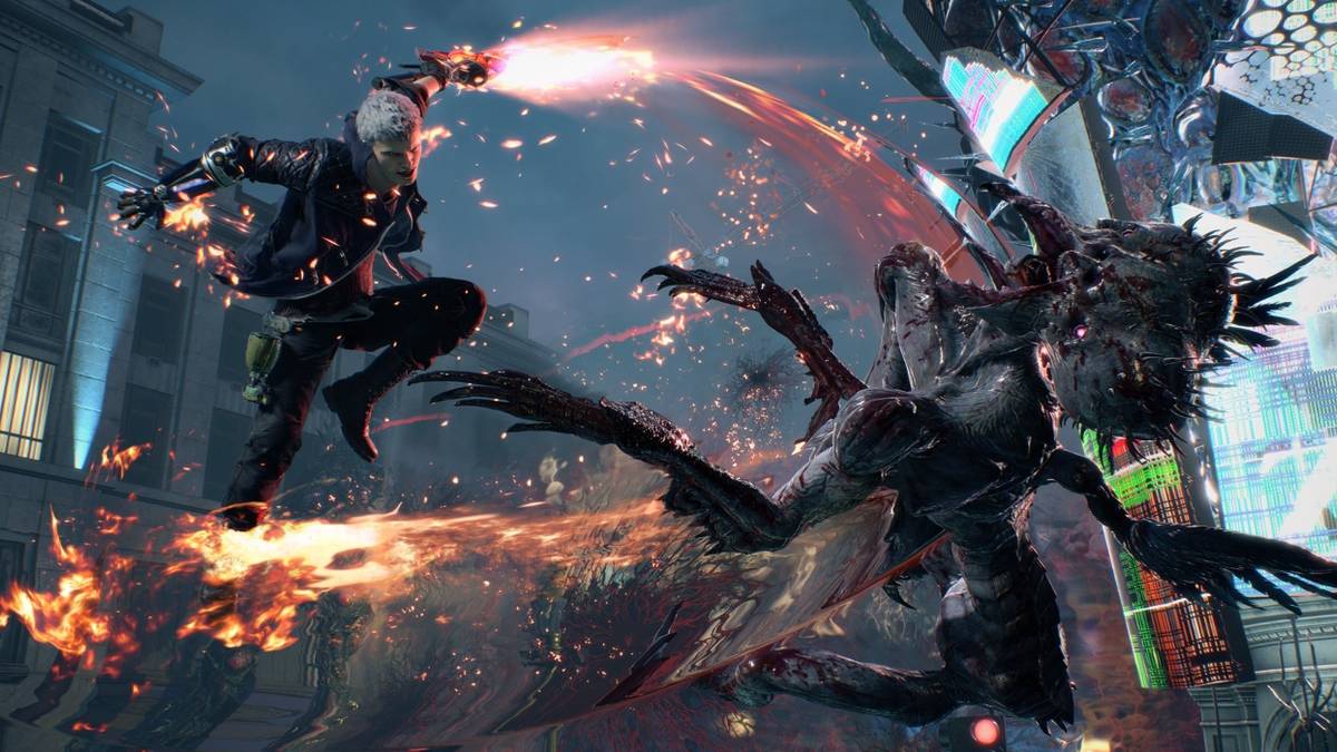 Devil May Cry 5 fighting demon