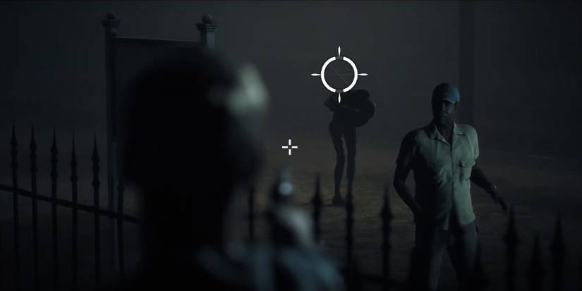 Shooting at the demon behind Vince in The Dark Pictures Anthology: Little Hope