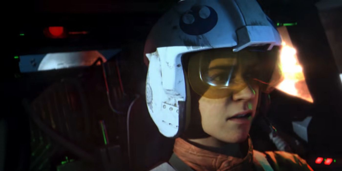 In EA's Star Wars Squadrons, a fighter pilot has scuffs on their helmet.