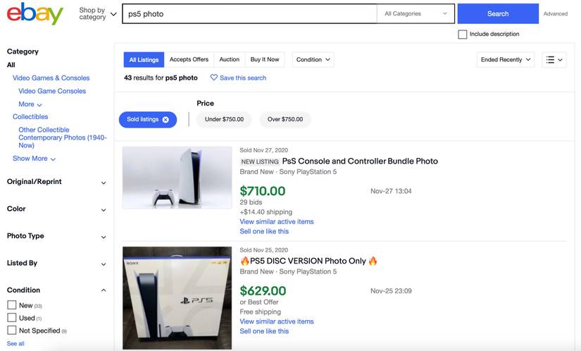 eBay Working to Stop Scammers Selling Photos of PS5 Consoles