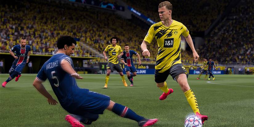fifa 21 Haaland being tackled