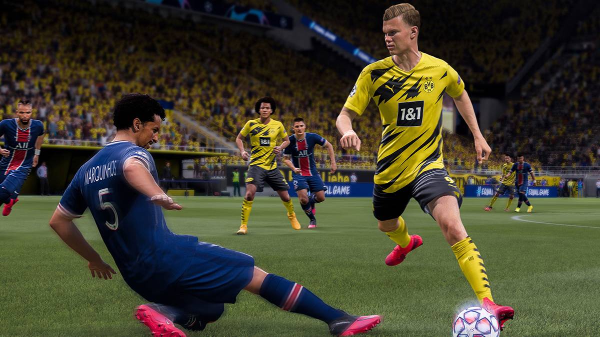 fifa 21 Haaland being tackled