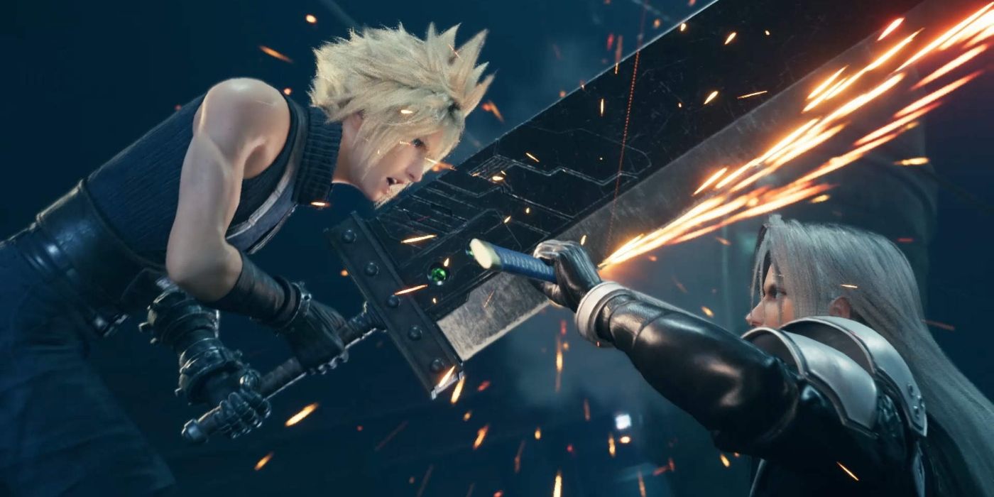 Final Fantasy 7 Remake Cloud clashing swords with sephiroth