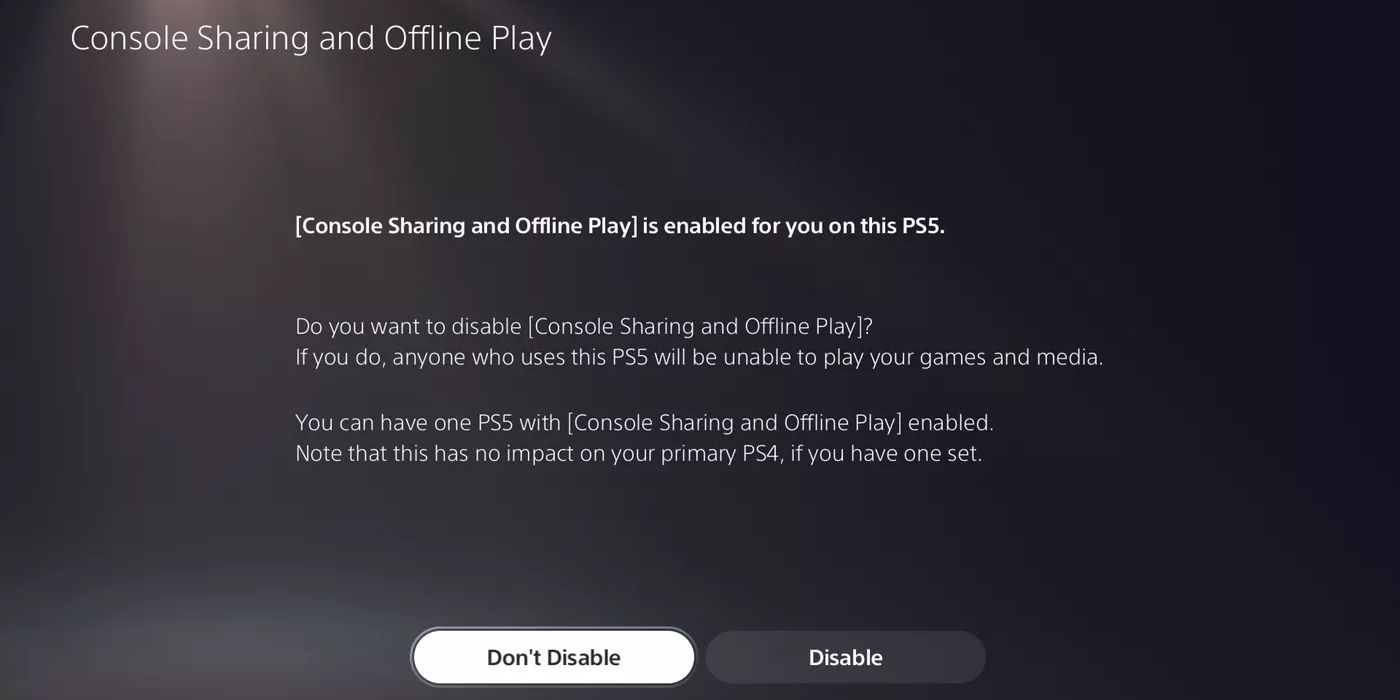 game share menu PS5