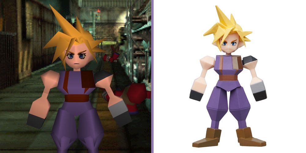 Cloud from the original release of Final Fantasy 7 and a limited edition Cloud action figure released by Square Enix