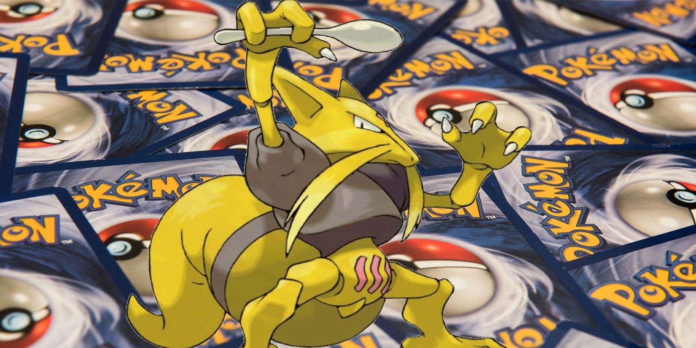 kadabra in front of pokemon cards