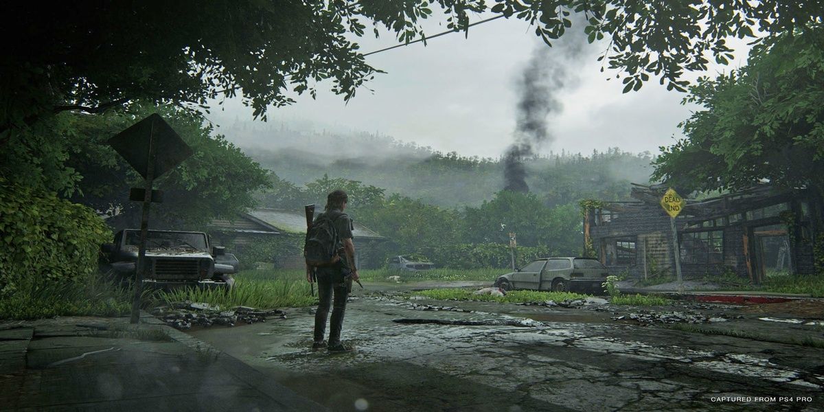 Ellie looking out at post-apocolyptic landscape in Last of Us Part 2
