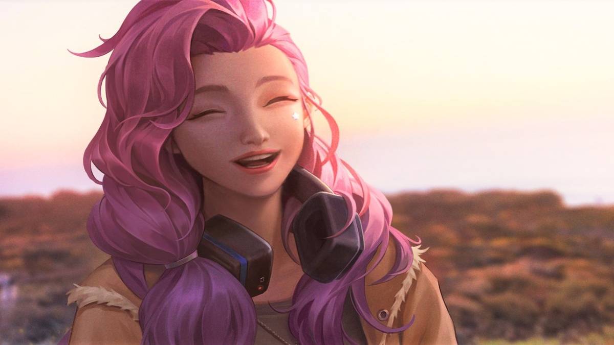 league of legends seraphine smiling in field with headphones