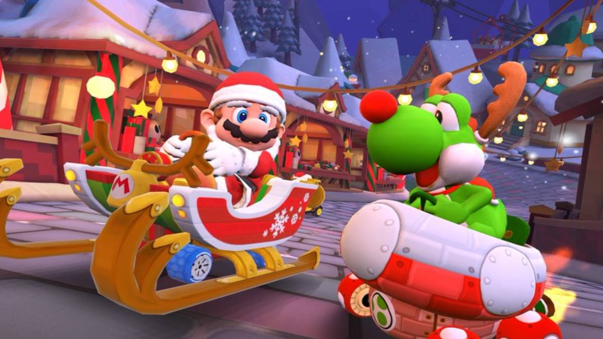 mario kart tour winter santa and yoshi rudolph
