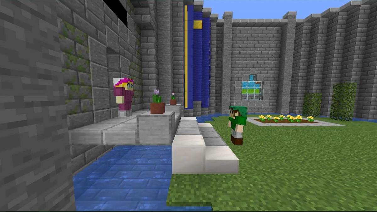minecraft ocarina of time scene where link meets zelda