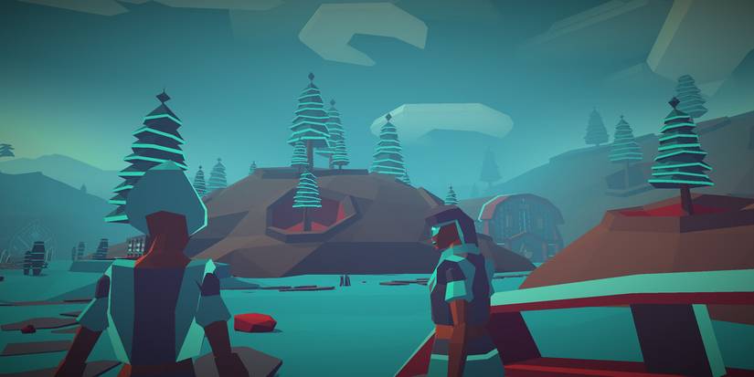 Characters looking at an island in Morphite