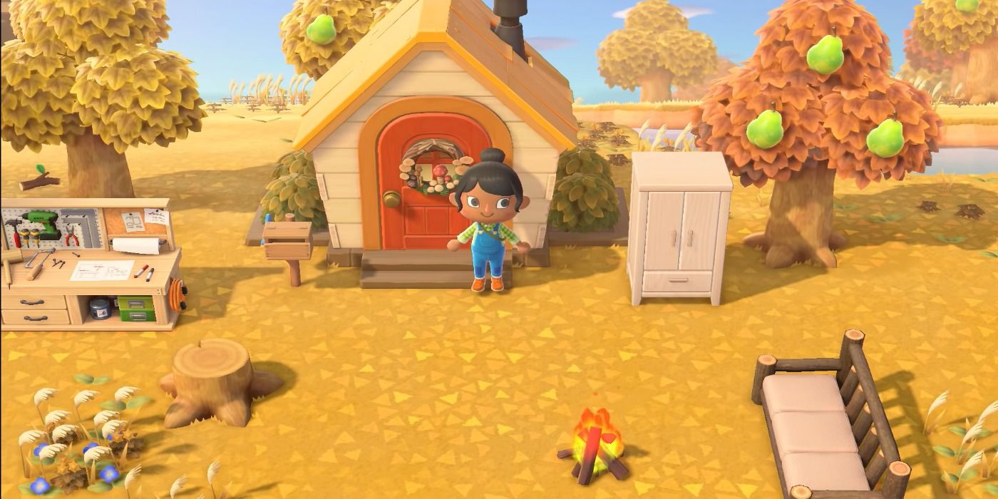 new horizons player standing in front of fall house