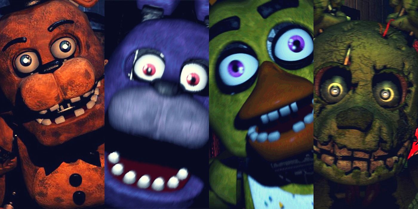 Freddy, Bonnie, Chica and Springtrap jump scare animations in different fnaf games