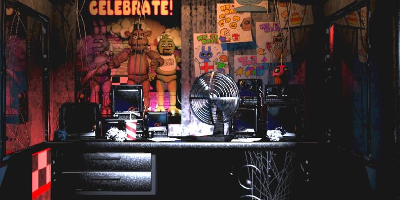 close up fnaf office desk