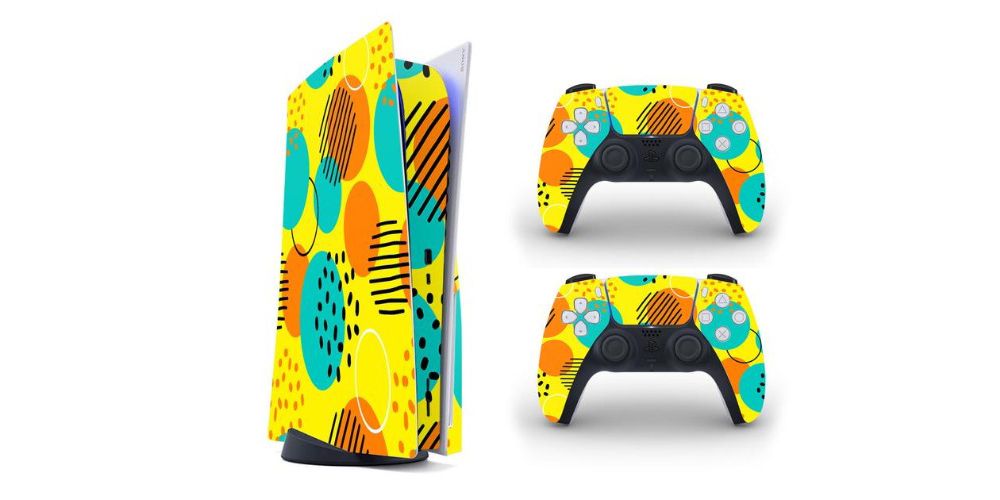 Yellow Orange Blue Colored Playstation 5 Decal Controllers Console