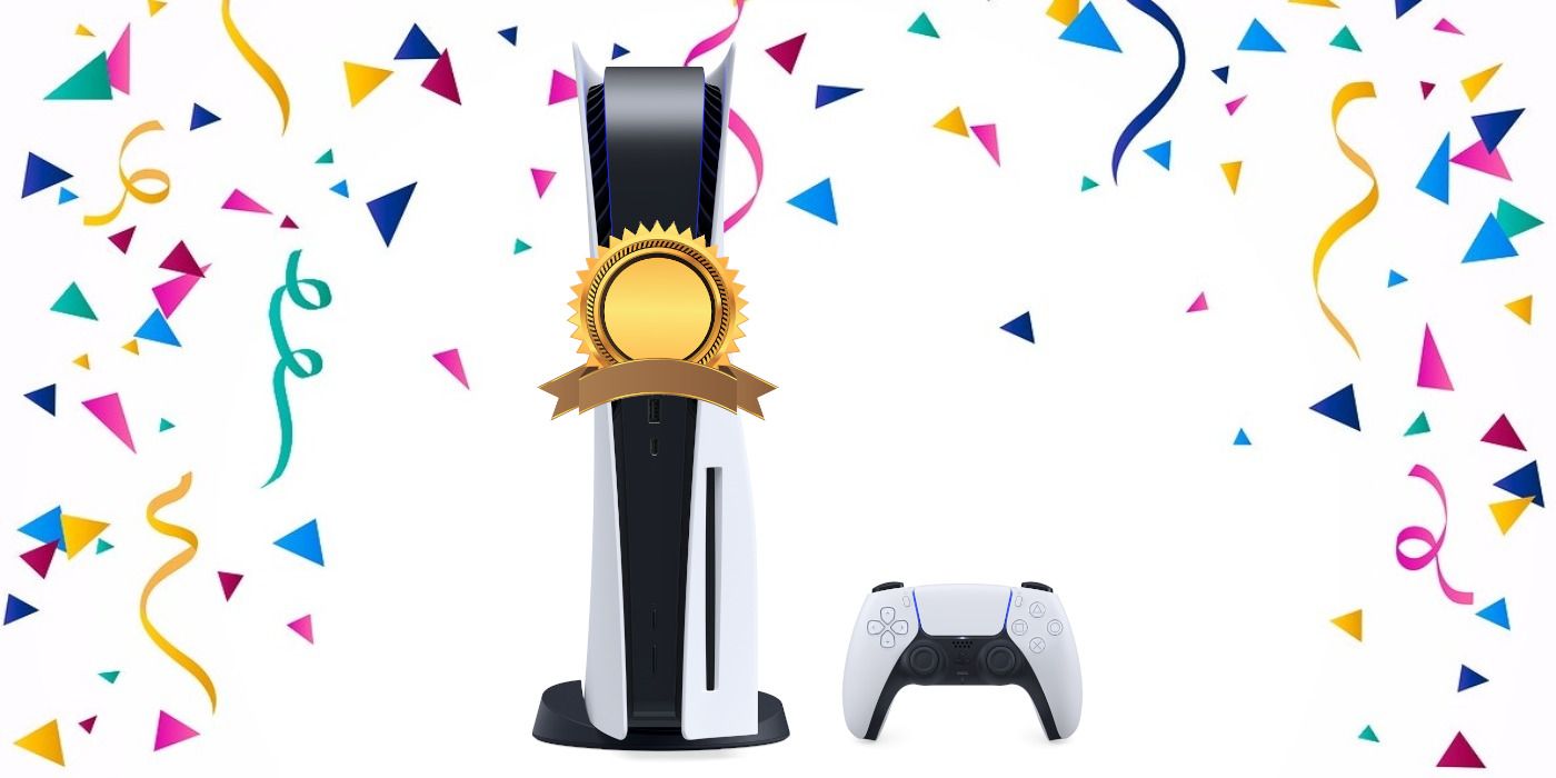 ps5 accolades console surrounded by confetti