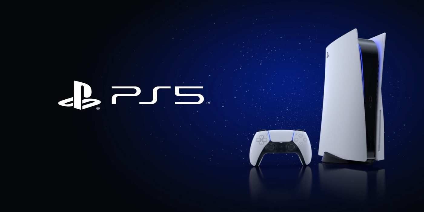 ps5 logo and console dark blue backdrop
