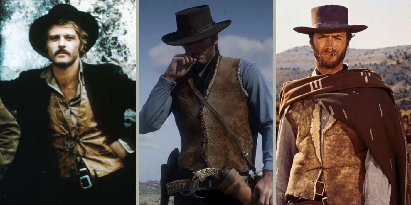 Robert Redford as the Sundance Kid (Butch Cassidy and the Sundance Kid), Arthur Morgan (Red Dead Redemption 2) and Clint Eastwood as the man with no name (A Fistful of Dollars)