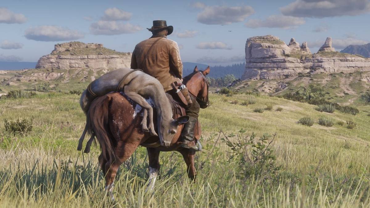 Read Dead Redemption 2 - riding a horse in a field