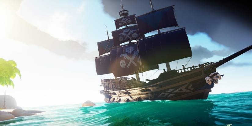 sea of thieves pirate ship on the ocean with bloom