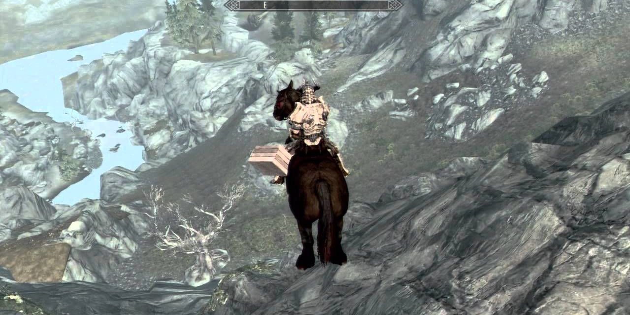 Horse on a cliff in Skyrim