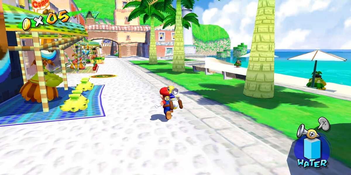 Super Mario Sunshine, mario running around Isle Delfino
