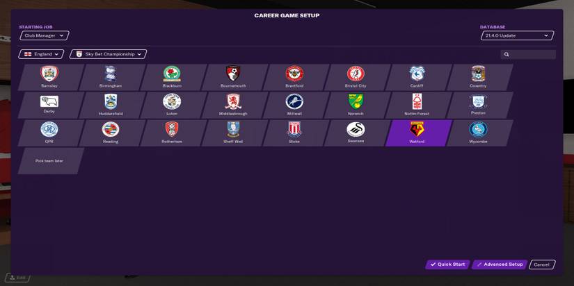 Team selection screen in Football Manager 21