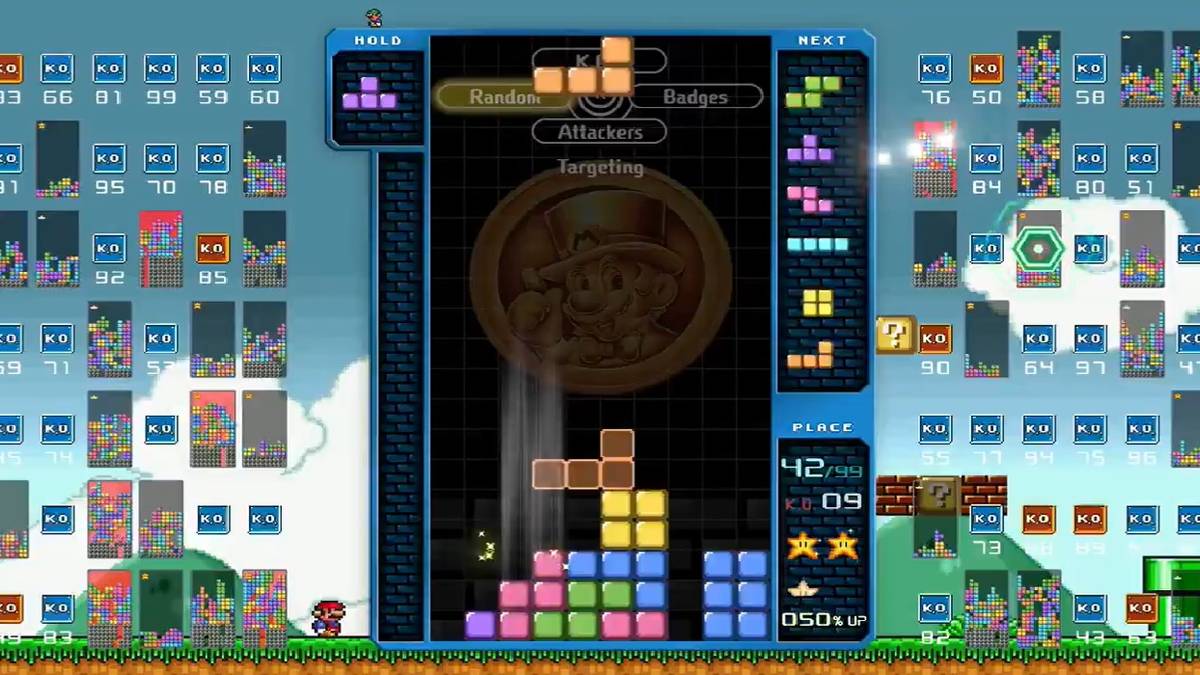 tetris 99 - Tetris 99 gameplay with Mario themed background