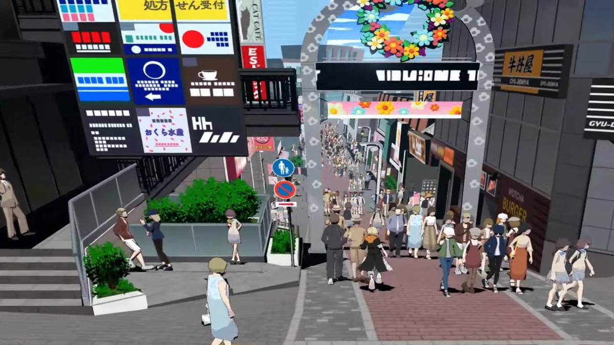 the world ends with you rindo running through a crowd