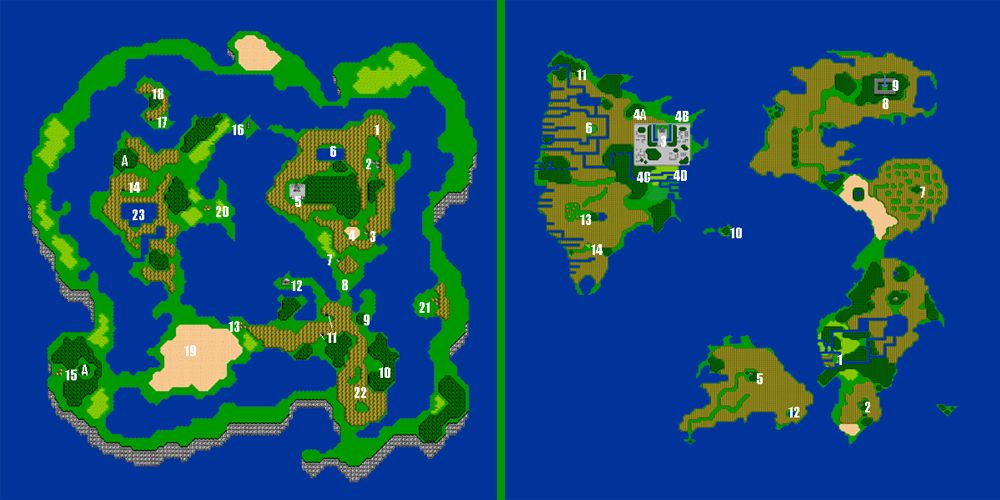 Two of Final Fantasy III's world maps