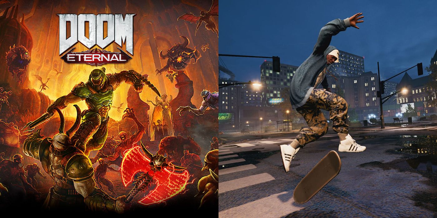 (Left) Doom title image (Right) Tony Hawk Pro Skater 1+2 gameplay