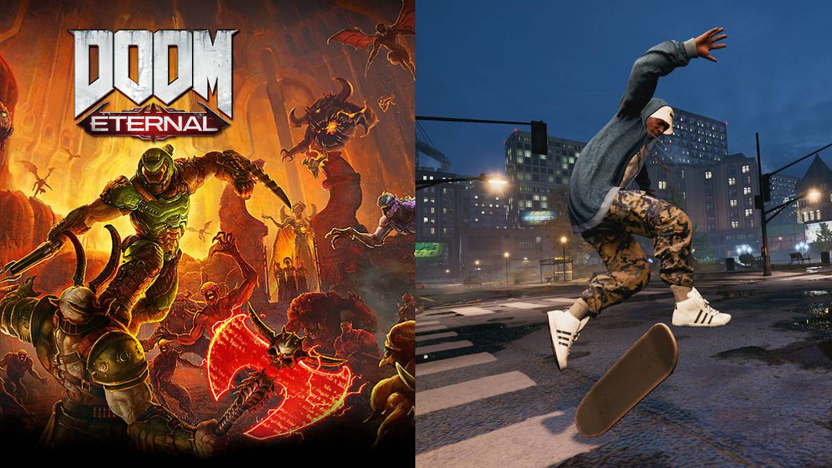 (Left) Doom title image (Right) Tony Hawk Pro Skater 1+2 gameplay
