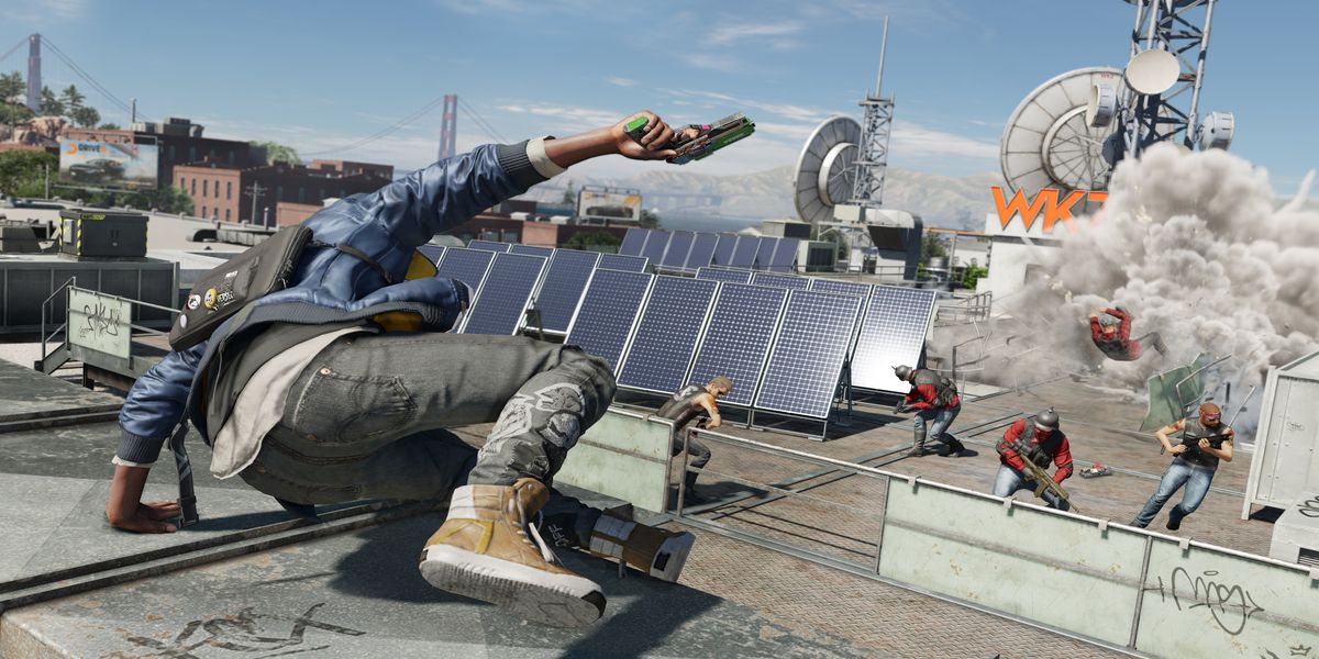 Watch Dogs 2, gun fight on rooftops