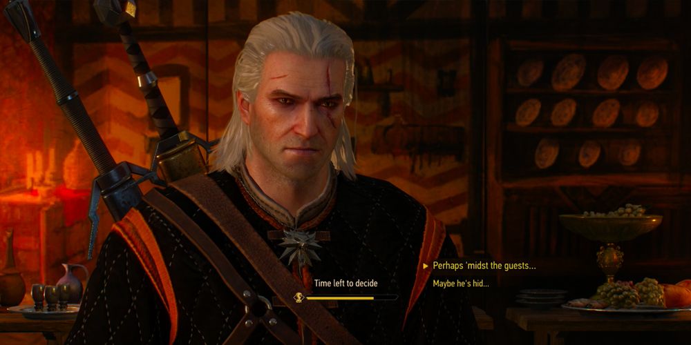 Geralt making a choice in The Witcher 3