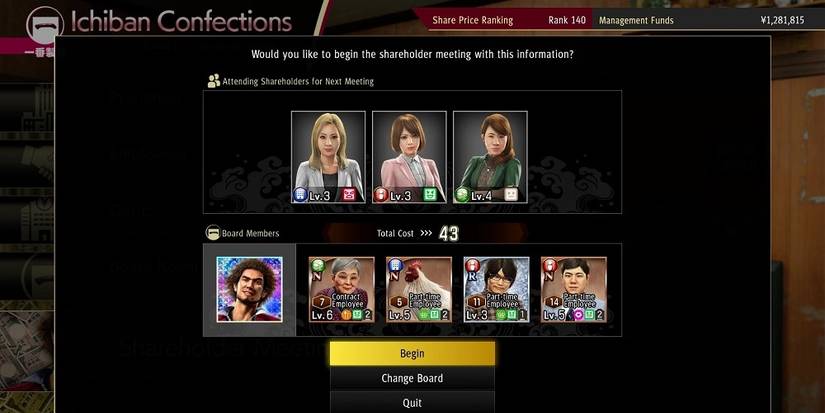 Yakuza management minigame