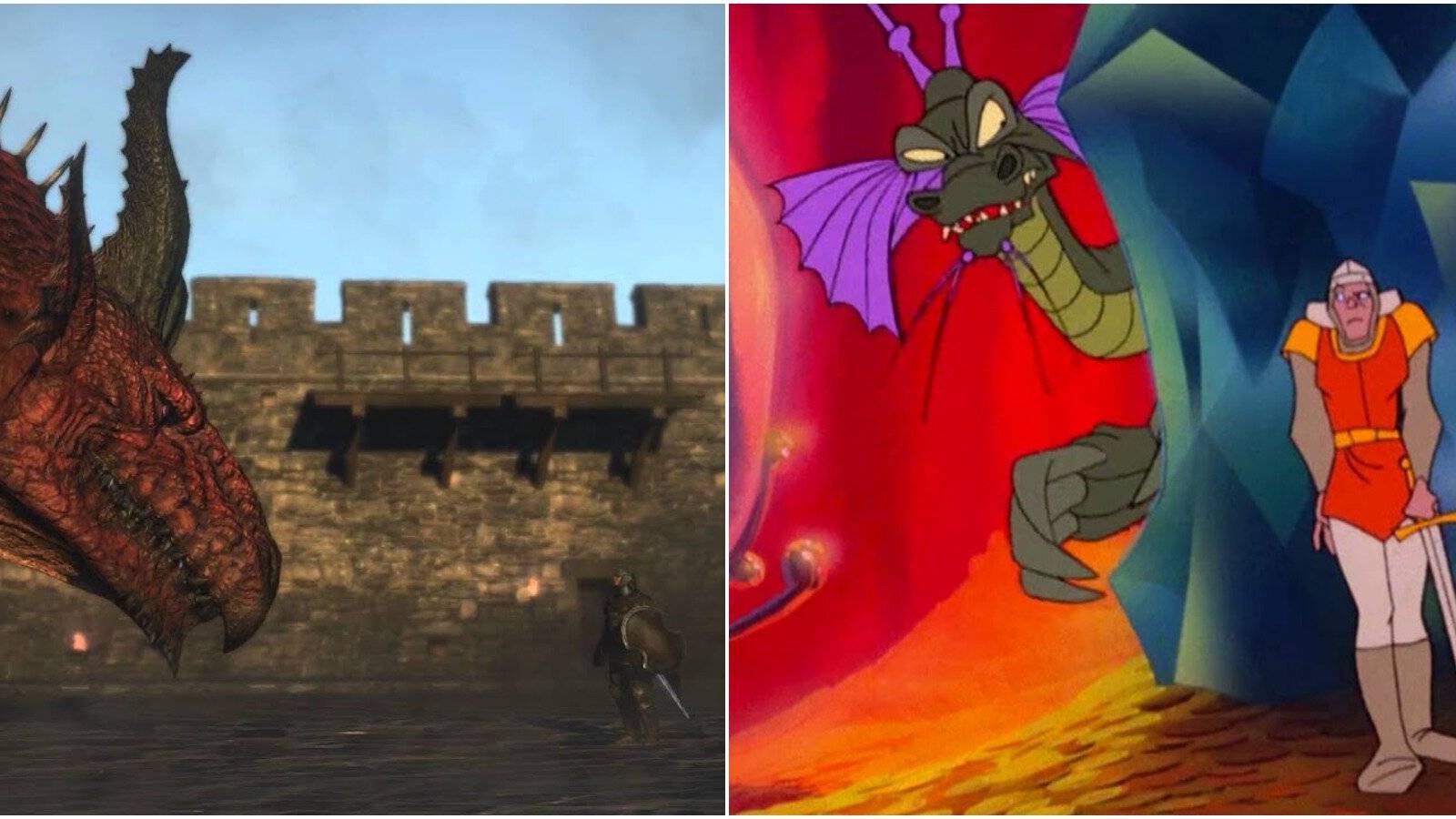 split image of dragons dogma and dragons lair