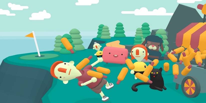 What The Golf gameplay screenshot of characters and corn dogs on golf course