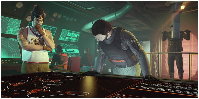 Players as they plan the heist on the submarine