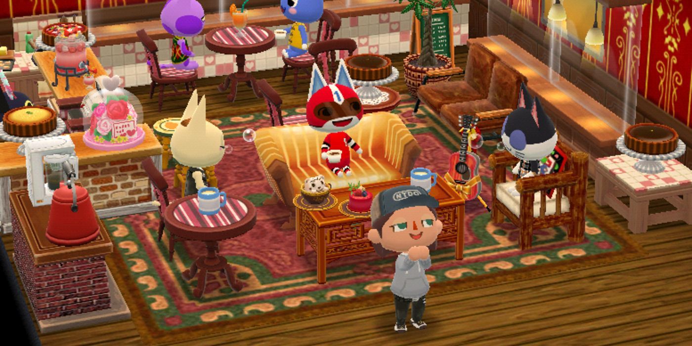 Animal Crossing villagers inside player made coffee shop