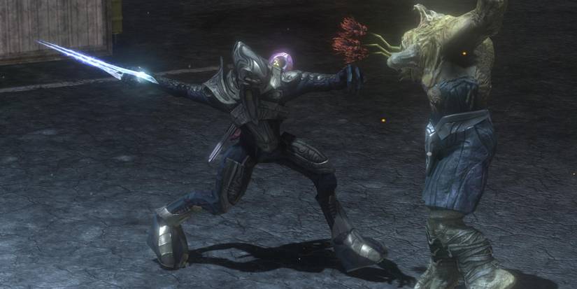 Arbiter Attacking Flood Combat Form with Energy Sword