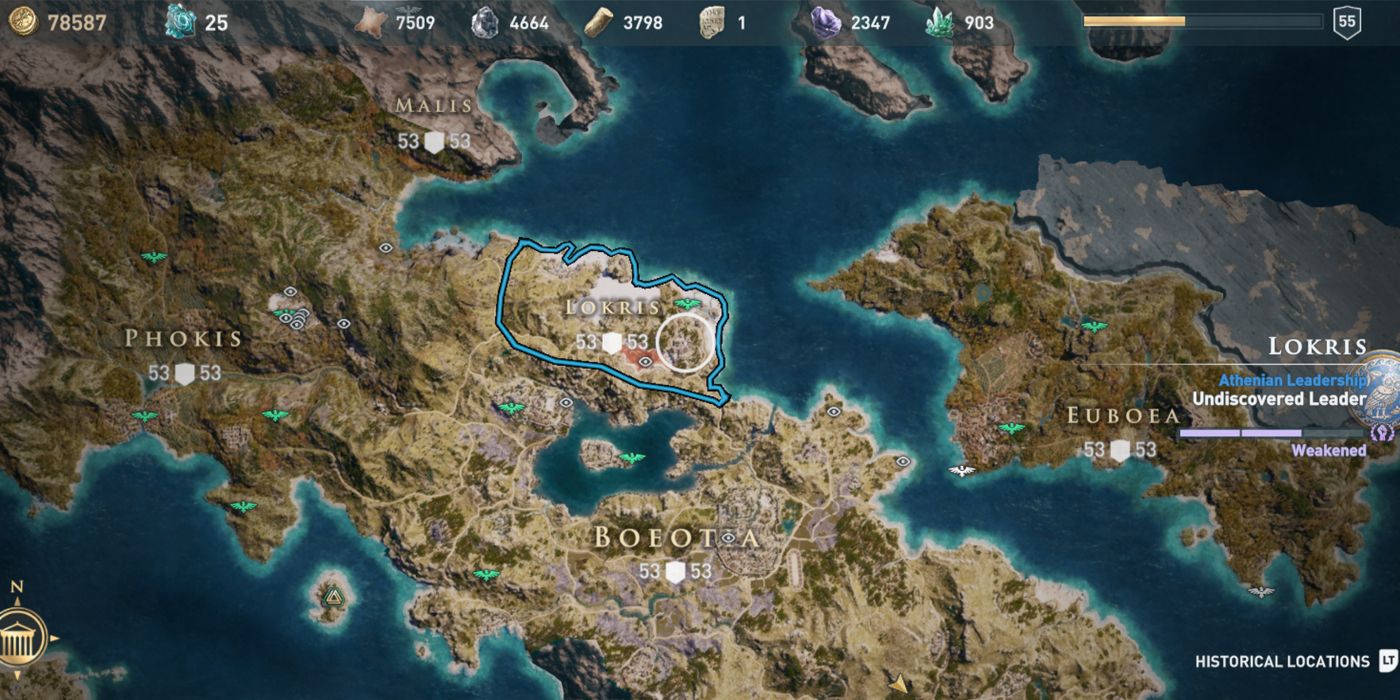 Screenshot of Assassin's Creed Odyssey Map showing Lokris