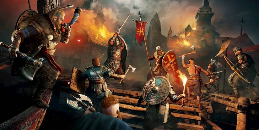 Eivor and his clan going on a raid. Not gameplay