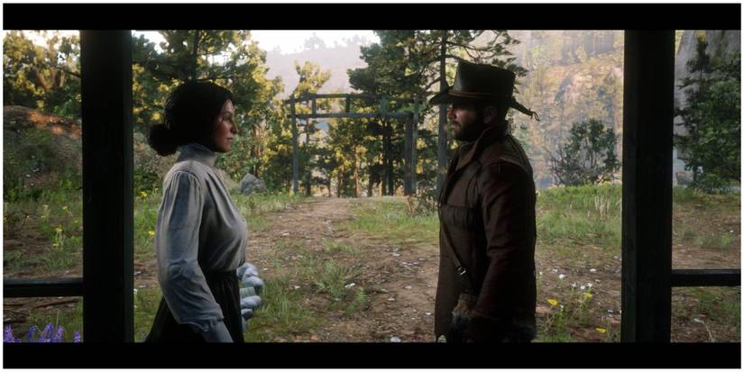 Arthur and Charlotte as they talk during a cutscene