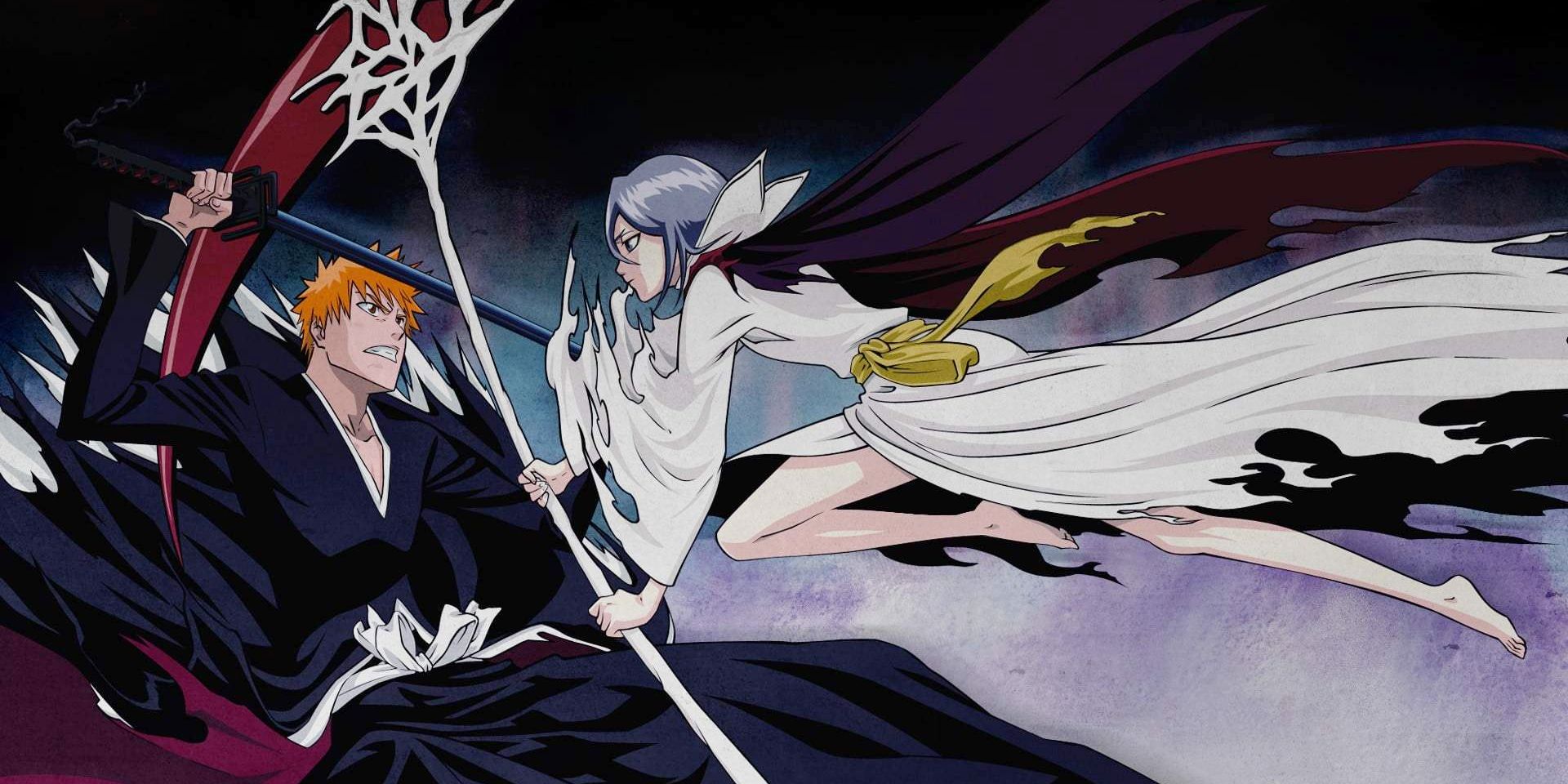 fight scene from the bleach anime where two of the main characters fight