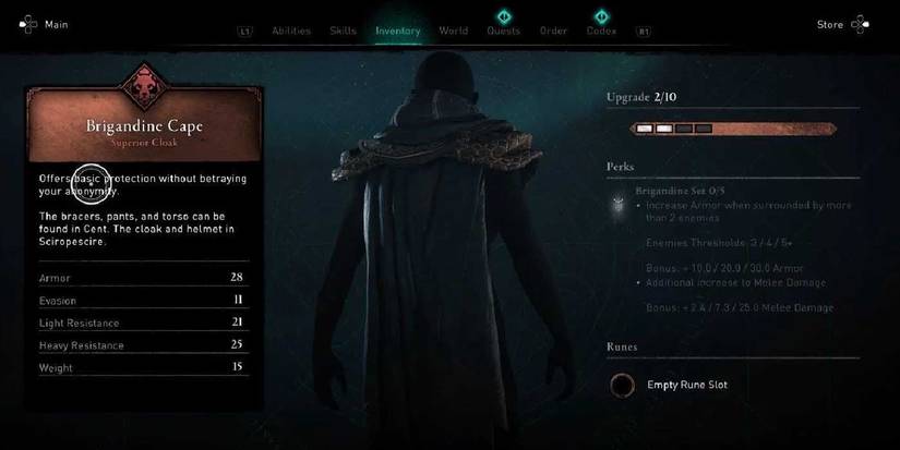 Assassin's Creed Valhalla Inventory Screen Brigandine Cape