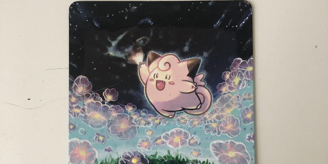 Clefairy Painted Pokémon Card Night Meadow Clear Flowers Leap