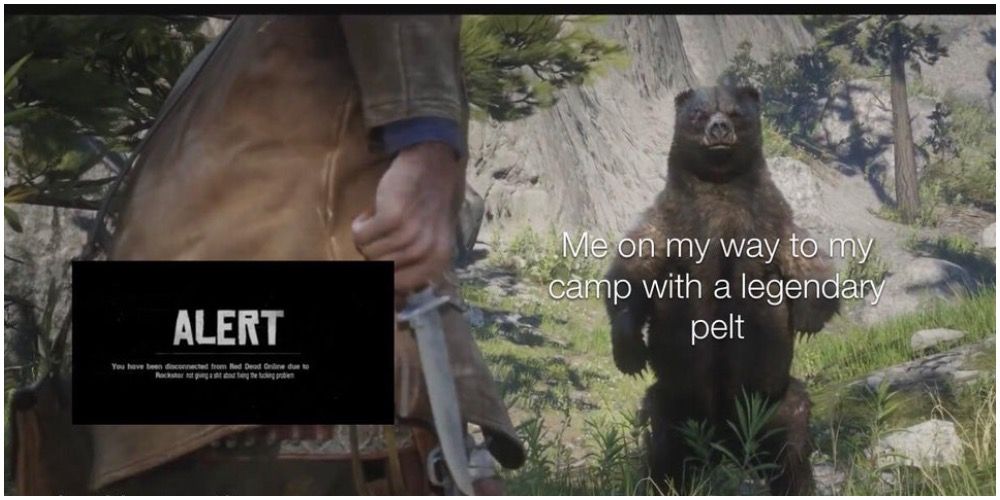 A meme about a player losing connection after finding a good pelt